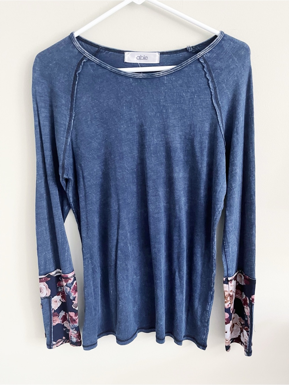 Able stone washed two fabric boho top
